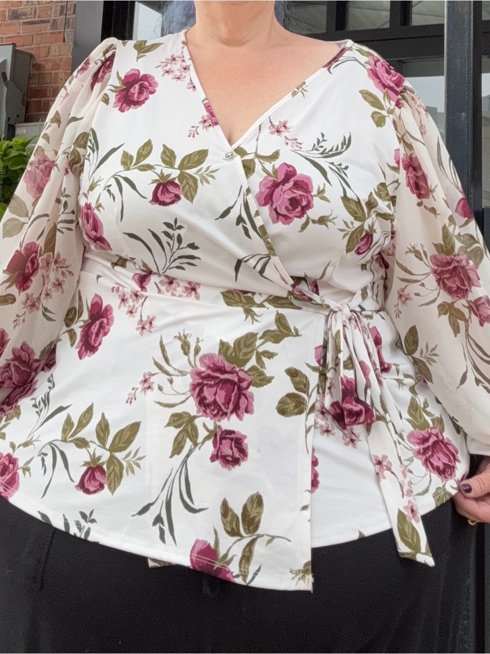 PerSeption Concept White Tunic with Pink Rose Print